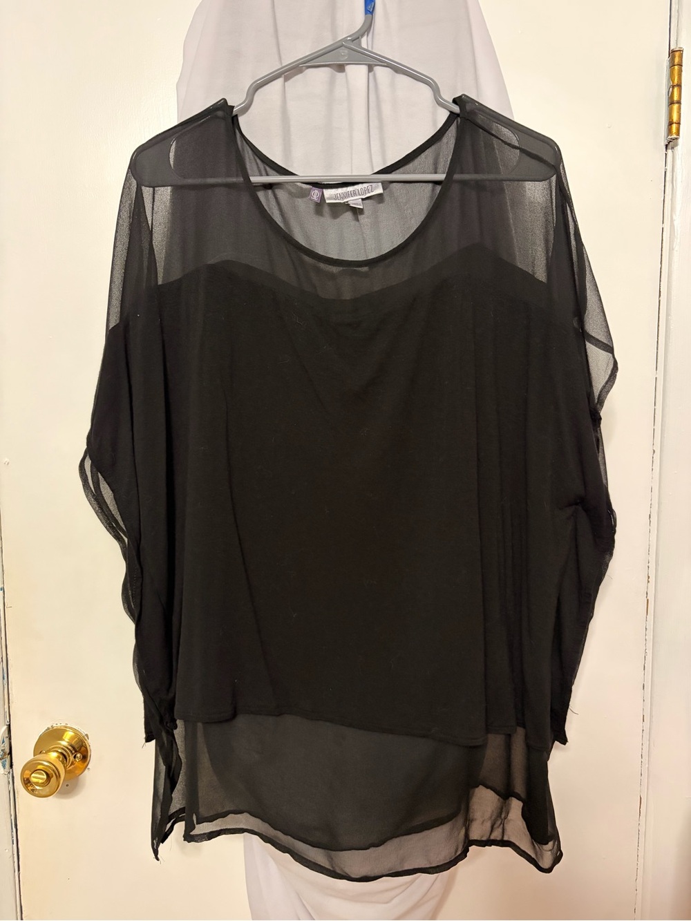 Jennifer Lopez Black Sheer Layered Tunic Top